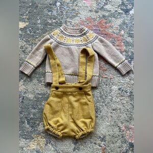 Pepa London Boys Yellow Wool Knit Suspender Shorts and Sweater Set Sz 12months